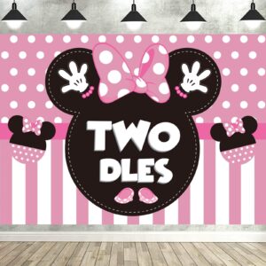 heeton pink mouse twodles birthday party supplies decorations pink girl second fabric banner backdrop for baby two years old 2nd birthday photo props background -7 x 5ft