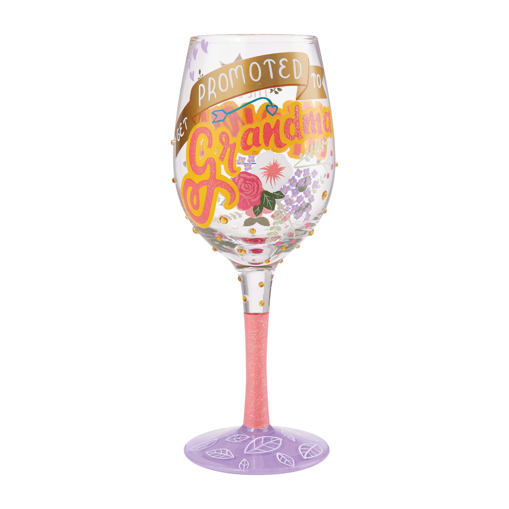 Enesco Designs by Lolita Best Mom's Get Promoted to Grandma Artisan Hand-Painted Wine Glass, 1 Count (Pack of 1), Multicolor