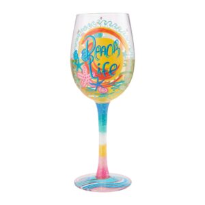 Enesco Designs by Lolita My Heart Leads Me to The Beach Life Artisan Hand-Painted Wine Glass, 1 Count (Pack of 1), Multicolor