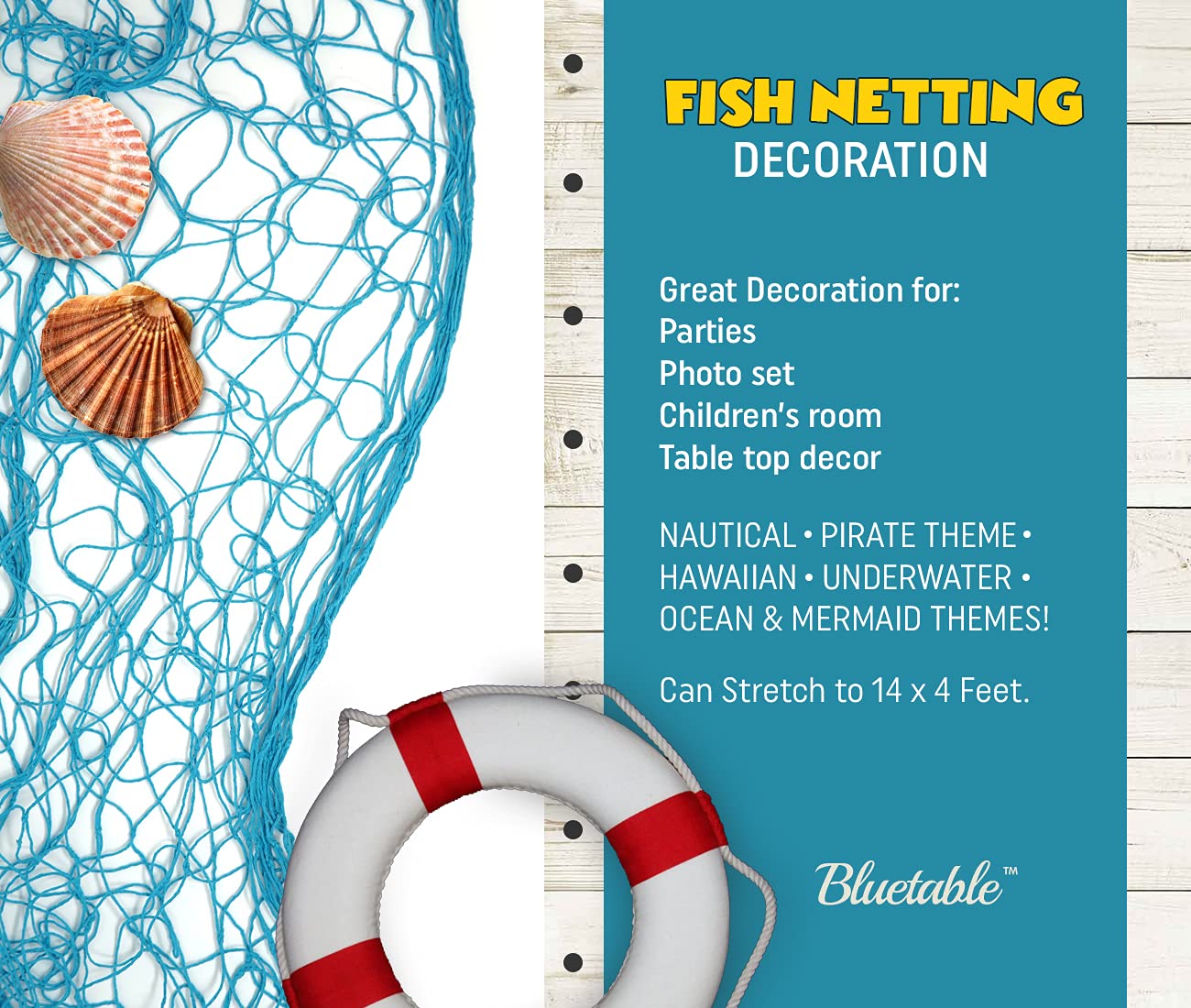 Netting Decoration Fish Net Party Decor – Turquoise Color Cotton Netting 48” x 144” Inches. Teal Blue Fishnet for Nautical Theme, Pirate Party, Hawaiian Party, Underwater, Beach Ocean & Mermaid Party