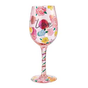 enesco designs by lolita love floral hand-painted artisan wine glass, 1 count (pack of 1), multicolor