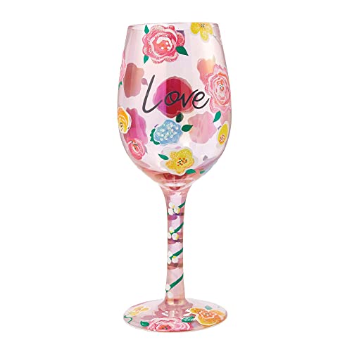 Enesco Designs by Lolita Love Floral Hand-Painted Artisan Wine Glass, 1 Count (Pack of 1), Multicolor