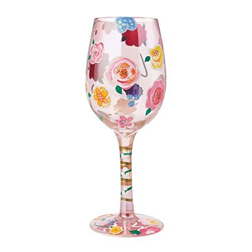 Enesco Designs by Lolita Love Floral Hand-Painted Artisan Wine Glass, 1 Count (Pack of 1), Multicolor