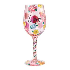 Enesco Designs by Lolita Love Floral Hand-Painted Artisan Wine Glass, 1 Count (Pack of 1), Multicolor