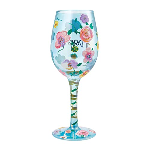 Enesco Designs by Lolita Hope Floral Hand-Painted Artisan Wine Glass, 15 Ounce, Multicolor