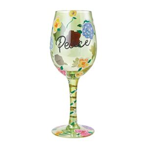 enesco designs by lolita peace floral hand-painted artisan wine glass, 15 ounce, multicolor