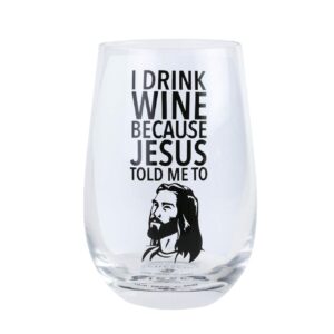 enesco our name is mud because jesus told me stemless wine glass, 15 ounce, clear