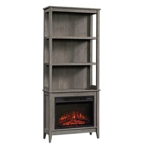 sauder miscellaneous storage library/book shelf with electric fireplace, mystic oak finish