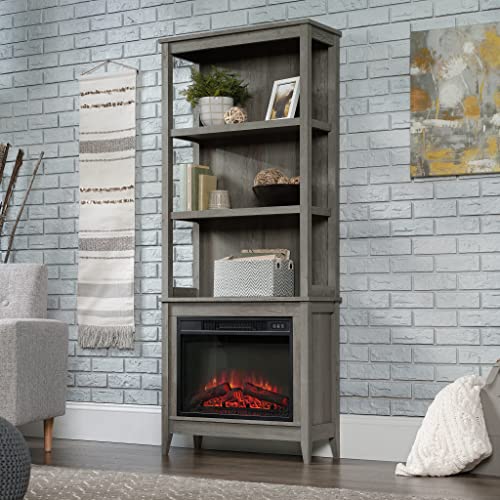 Sauder Miscellaneous Storage Library/Book Shelf with Electric Fireplace, Mystic Oak Finish