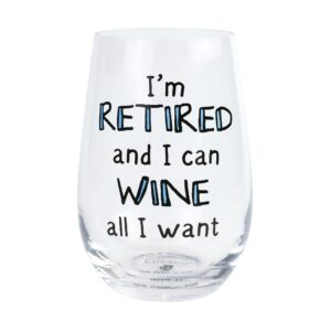 enesco our name is mud retired all i want stemless wine glass, 15 ounce, clear