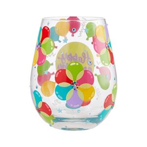 Enesco Designs by Lolita Happy Birthday Balloons Artisan Hand-Painted Stemless Wine Glass, 20 Ounce, Multicolor