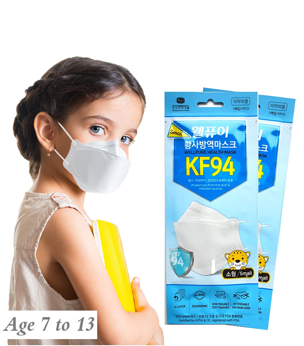 SUMFREE (30 pack) WELLPURE KF94 Kids (Small size), 4 layer protection, 100% Made in Korea, Comfortable breathing, Daily disposable (30)