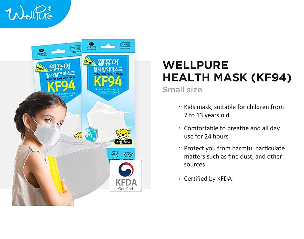 SUMFREE (30 pack) WELLPURE KF94 Kids (Small size), 4 layer protection, 100% Made in Korea, Comfortable breathing, Daily disposable (30)