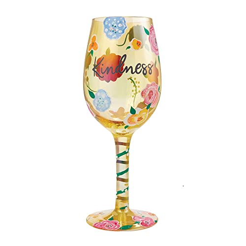 Enesco Designs by Lolita Kindness Floral Hand-Painted Artisan Wine Glass, 15 Ounce, Multicolor