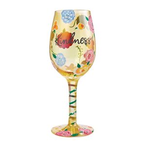 enesco designs by lolita kindness floral hand-painted artisan wine glass, 15 ounce, multicolor