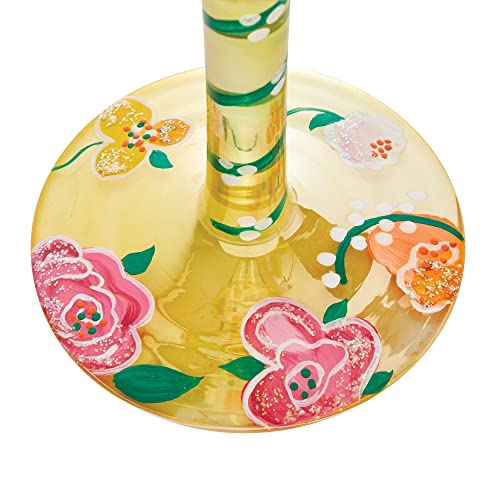 Enesco Designs by Lolita Kindness Floral Hand-Painted Artisan Wine Glass, 15 Ounce, Multicolor