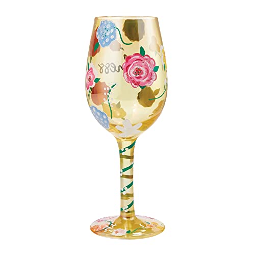 Enesco Designs by Lolita Kindness Floral Hand-Painted Artisan Wine Glass, 15 Ounce, Multicolor