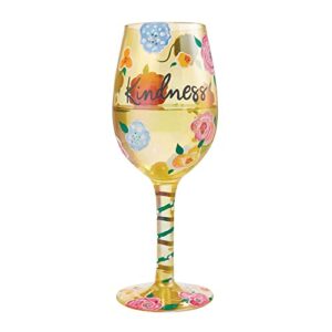 Enesco Designs by Lolita Kindness Floral Hand-Painted Artisan Wine Glass, 15 Ounce, Multicolor