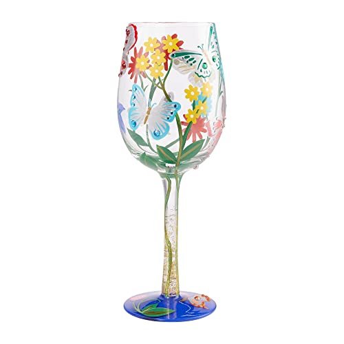 Enesco Designs by Lolita Bejeweled Butterfly Artisan Hand-Painted Wine Glass, 1 Count (Pack of 1), Multicolor