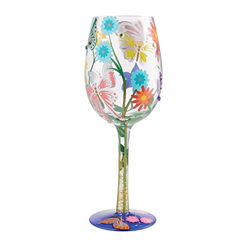 Enesco Designs by Lolita Bejeweled Butterfly Artisan Hand-Painted Wine Glass, 1 Count (Pack of 1), Multicolor