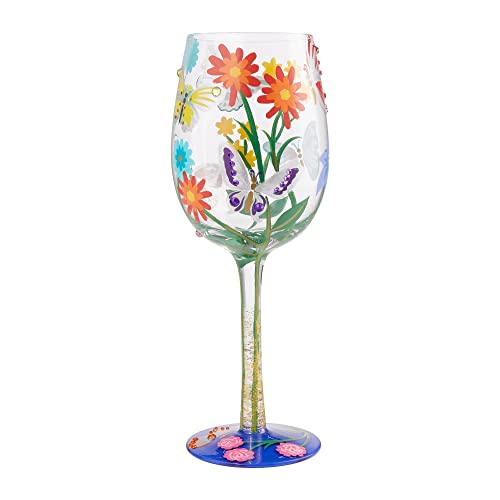 Enesco Designs by Lolita Bejeweled Butterfly Artisan Hand-Painted Wine Glass, 1 Count (Pack of 1), Multicolor