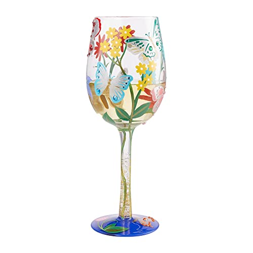 Enesco Designs by Lolita Bejeweled Butterfly Artisan Hand-Painted Wine Glass, 1 Count (Pack of 1), Multicolor