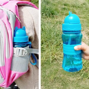 Ecteco Water Bottle for Kids Toddlers Children with Straw Strap 12OZ Leak Proof BPA Free Tritan Drink Bottles for Boys Girls School Students, Cute Lightweight Sturdy Anti-skid