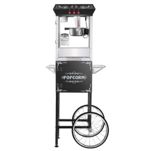 Great Northern Popcorn Foundation Popcorn Machine with Cart - 8oz Popper with Stainless-Steel Kettle, Warming Light, and Accessories, Black