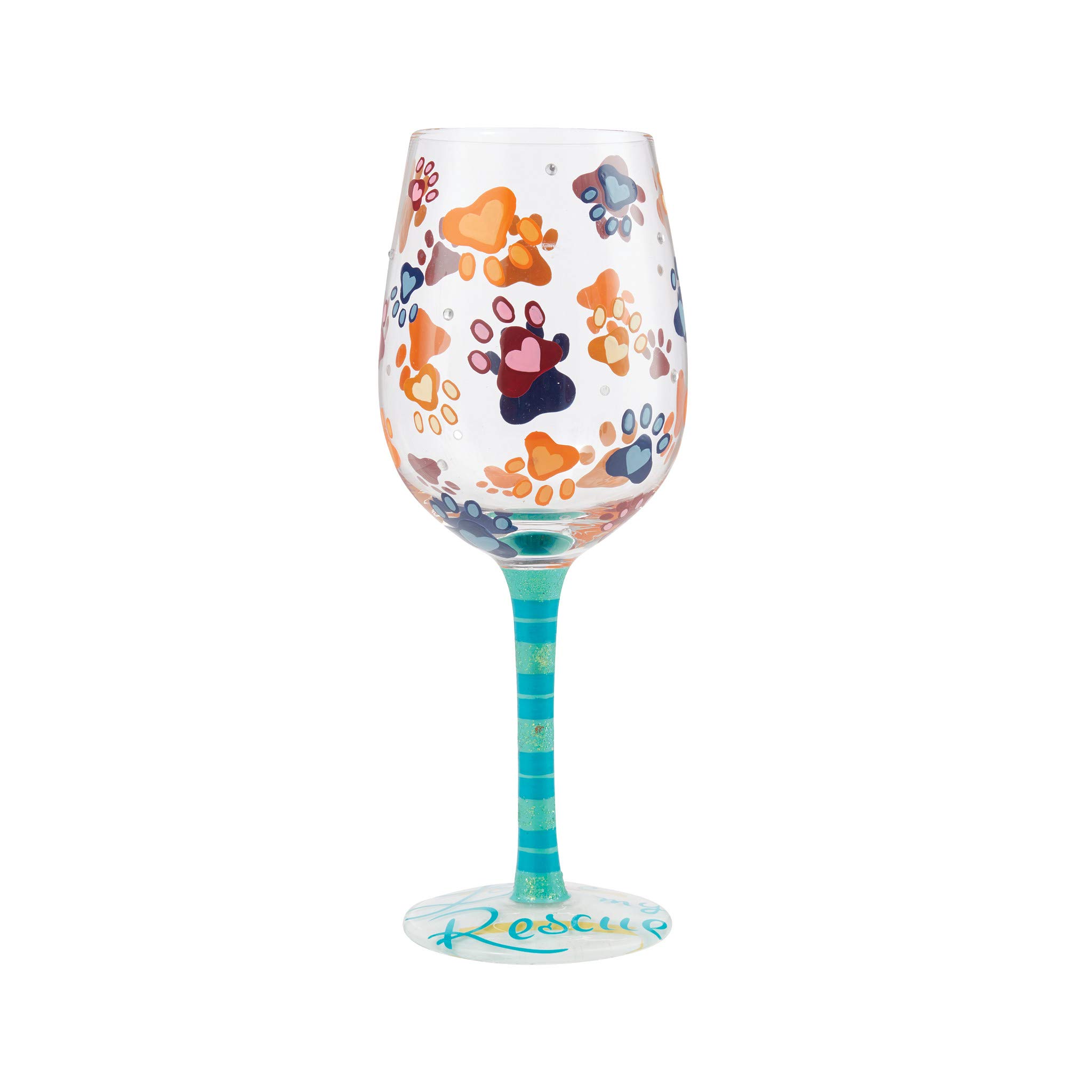 Enesco Designs by Lolita Love My Rescue Paw Prints Artisan Hand-Painted Wine Glass, 1 Count (Pack of 1), Multicolor