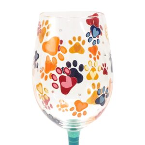 Enesco Designs by Lolita Love My Rescue Paw Prints Artisan Hand-Painted Wine Glass, 1 Count (Pack of 1), Multicolor