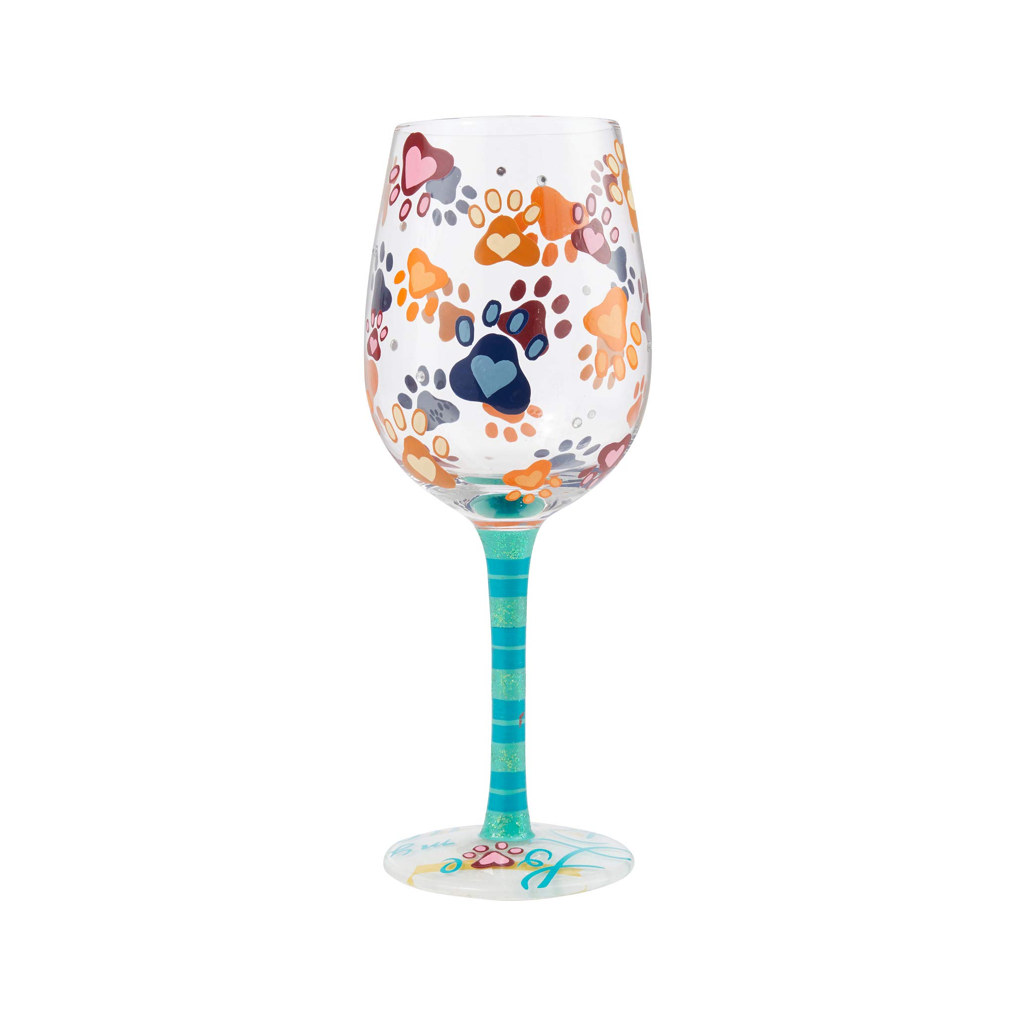 Enesco Designs by Lolita Love My Rescue Paw Prints Artisan Hand-Painted Wine Glass, 1 Count (Pack of 1), Multicolor