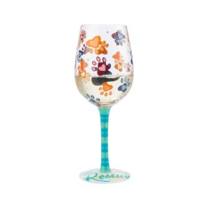 Enesco Designs by Lolita Love My Rescue Paw Prints Artisan Hand-Painted Wine Glass, 1 Count (Pack of 1), Multicolor