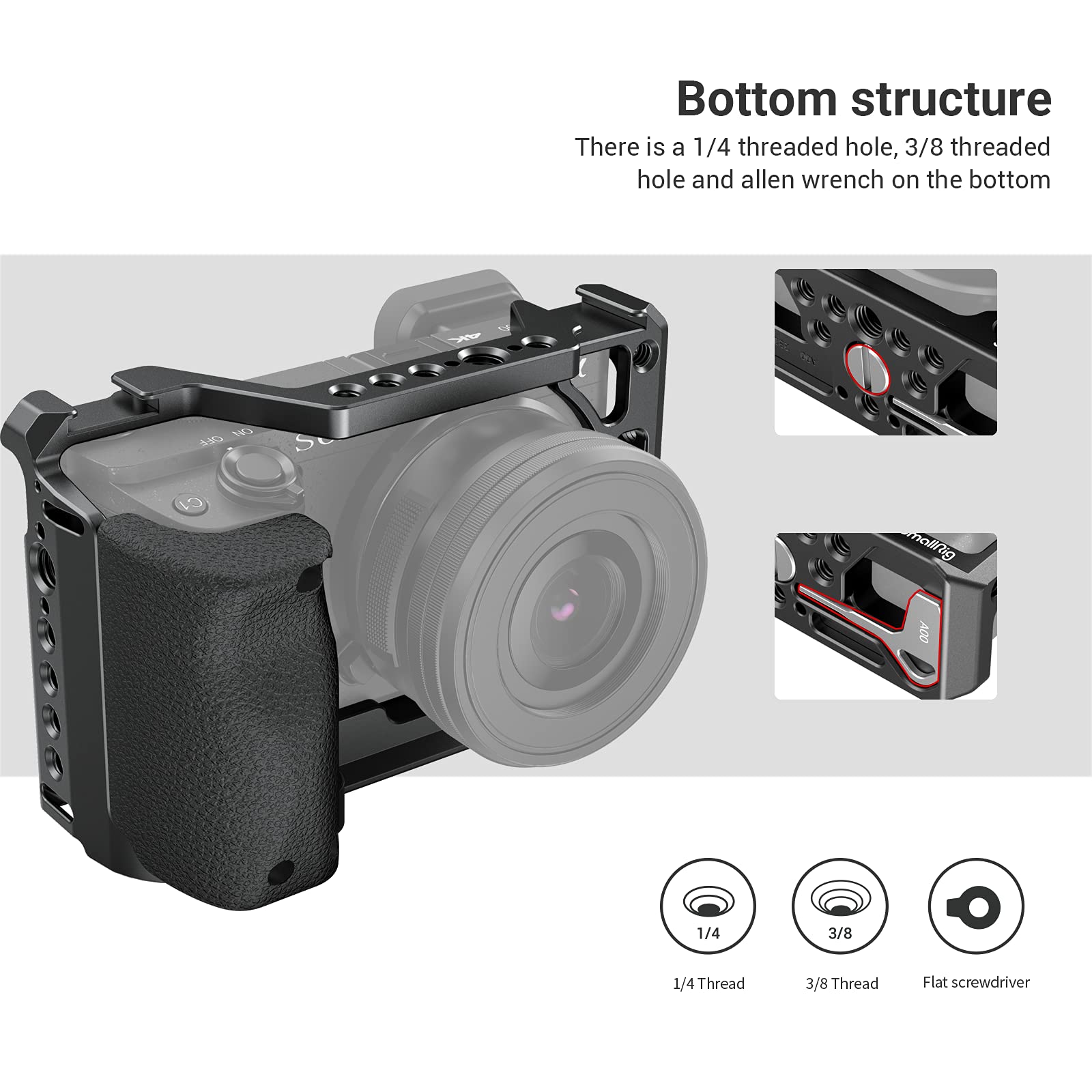 SmallRig Cage with Silicone Handgrip & Cold Shoe for Sony a6100, a6300, a6400-3164