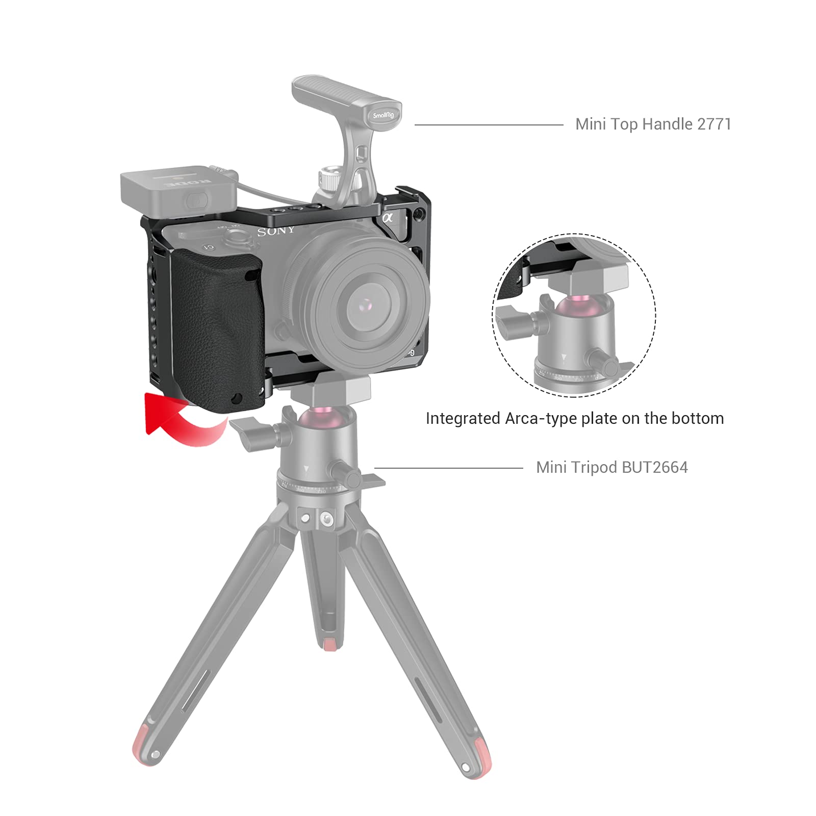 SmallRig Cage with Silicone Handgrip & Cold Shoe for Sony a6100, a6300, a6400-3164