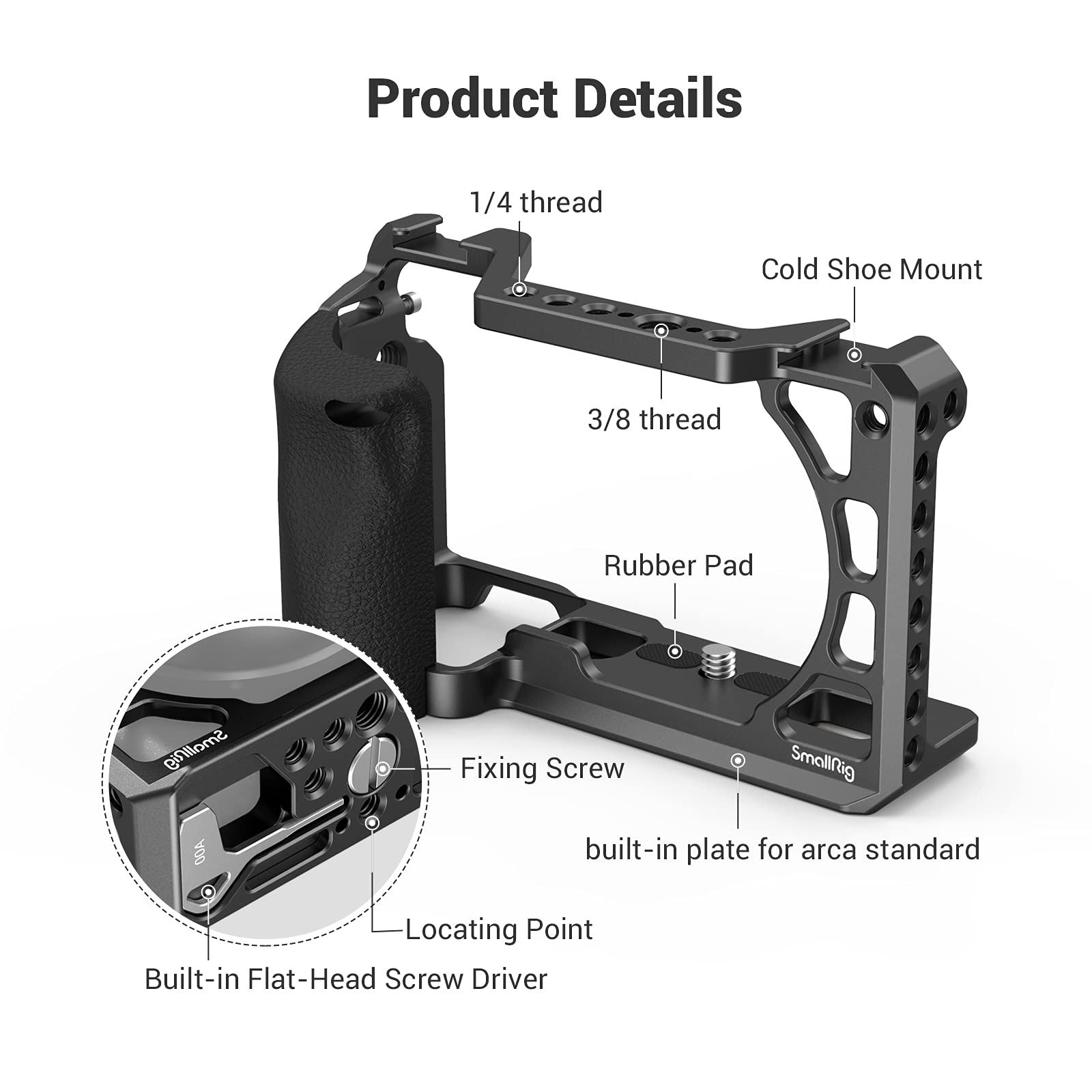 SmallRig Cage with Silicone Handgrip & Cold Shoe for Sony a6100, a6300, a6400-3164