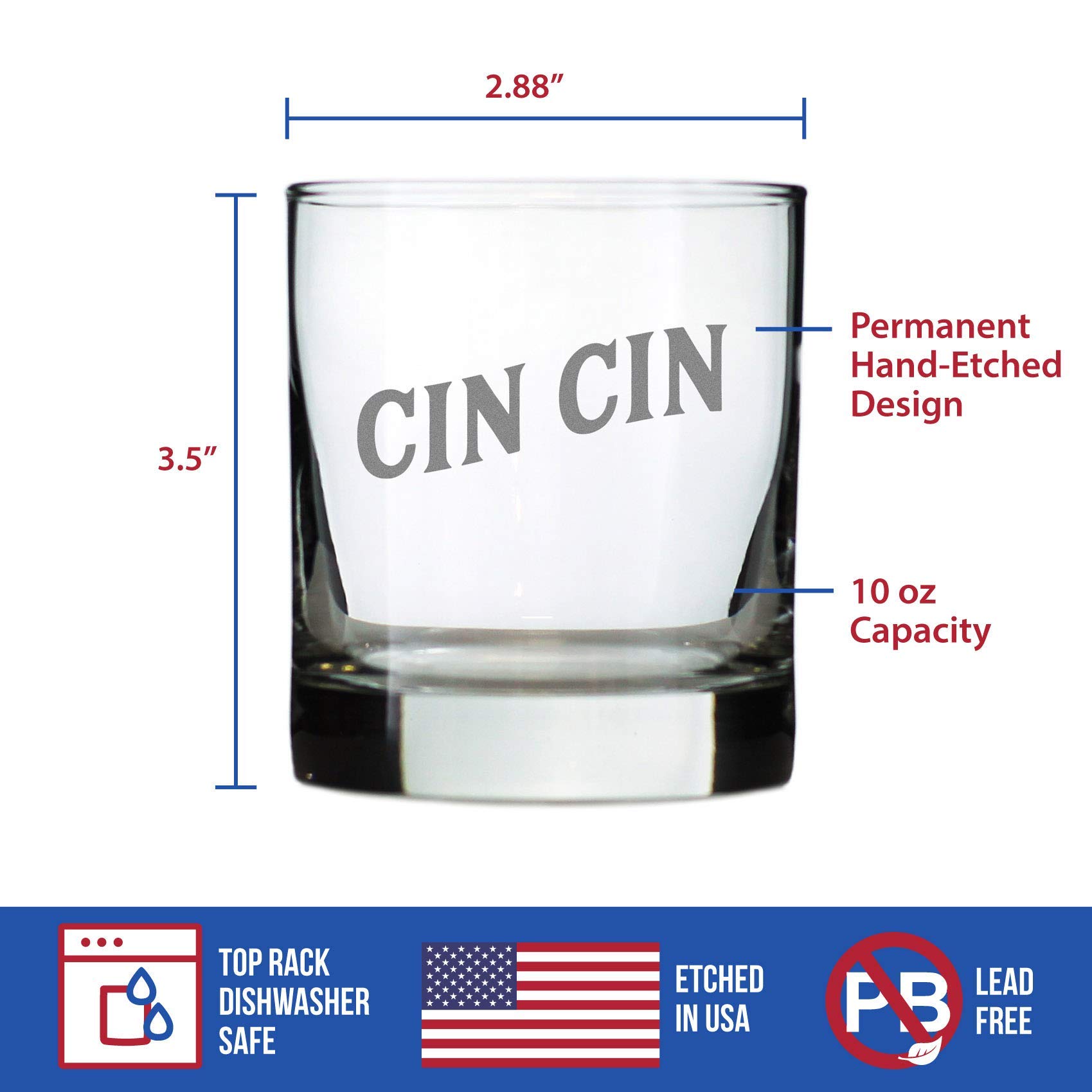 Cin Cin - Italian Cheers - Whiskey Rocks Glass - Cute Italy Themed Gifts or Party Decor for Women and Men - 10.25 Oz