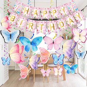butterfly party decorations - butterfly happy birthday banner - butterfly party hanging swirls decorations - butterfly party supplies for kids