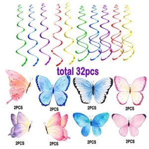 Butterfly Party Decorations - Butterfly Happy Birthday Banner - Butterfly Party Hanging Swirls Decorations - Butterfly Party Supplies for Kids