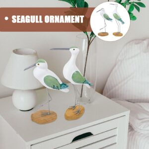 EXCEART 2pcs sea Bird Statue Nautical Beach Figurines Seagull Statue Wood Bird Sculpture Figurines Ornament Indoor Outdoor Decor Coastal Decor Wooden Craft Figurines Green Wooden Seagull Statue