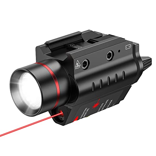 EZshoot Laser Light Combo with Red Beam, Strobe Tactical Flashlight 200 Lumens for Pistol, Picatinny Rail Mount Flashlight for Shotgun w/ 2X CR123A Batteries