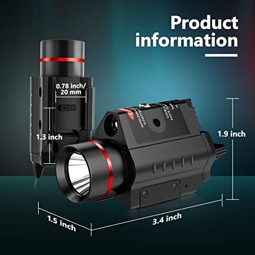 EZshoot Laser Light Combo with Red Beam, Strobe Tactical Flashlight 200 Lumens for Pistol, Picatinny Rail Mount Flashlight for Shotgun w/ 2X CR123A Batteries