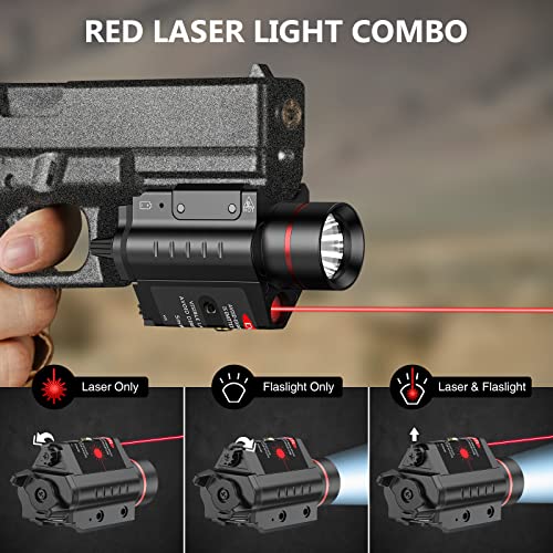 EZshoot Laser Light Combo with Red Beam, Strobe Tactical Flashlight 200 Lumens for Pistol, Picatinny Rail Mount Flashlight for Shotgun w/ 2X CR123A Batteries