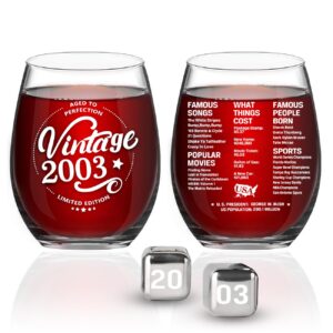 greatingreat 2003 old time information 21st wine glass for women men - 2003 vintage 15 oz stemless wine glass - 21 year old birthday party decorations