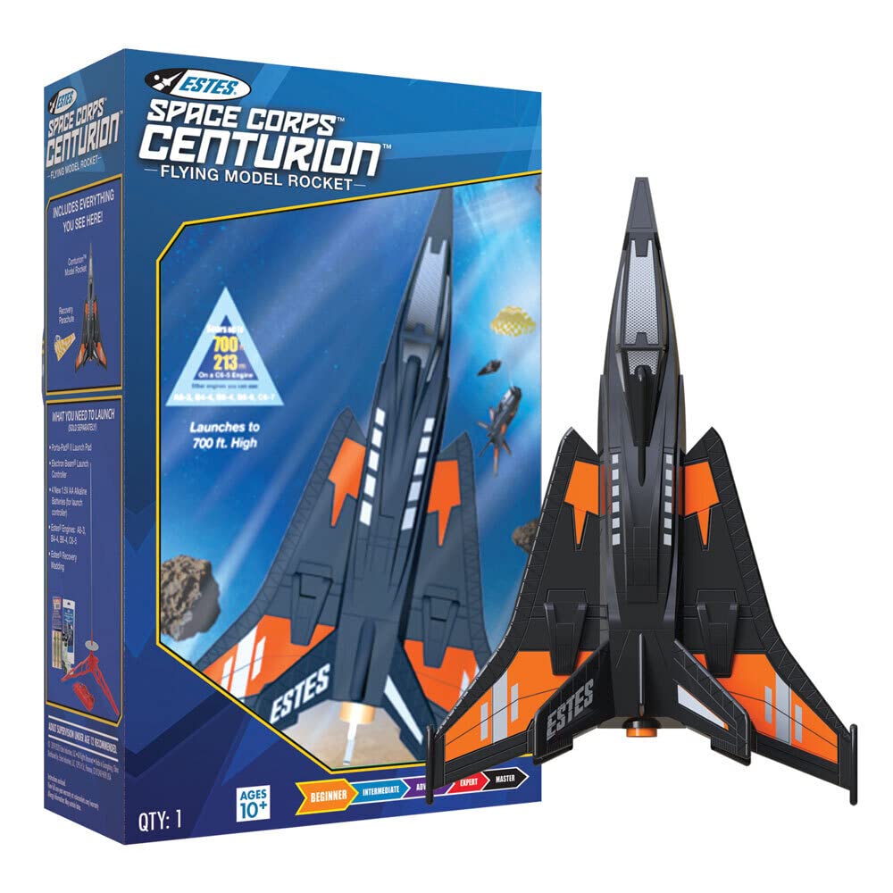 Estes 7291 Space Corps Centurion Flying Model Rocket Kit, Beginner Level, Launches Upright, Flies with Engines A Through C, Altitude 700 ft. 213 m., Small