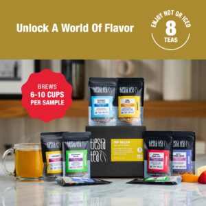 Tiesta Tea Top 8 Favorites Sampler Set, Up to 80 Cups, High to No Caffeine, Hot & Iced Tea, Loose Leaf Tea Variety Pack with Green, Herbal, Black & Chai Tea, 8 Sample Pouches