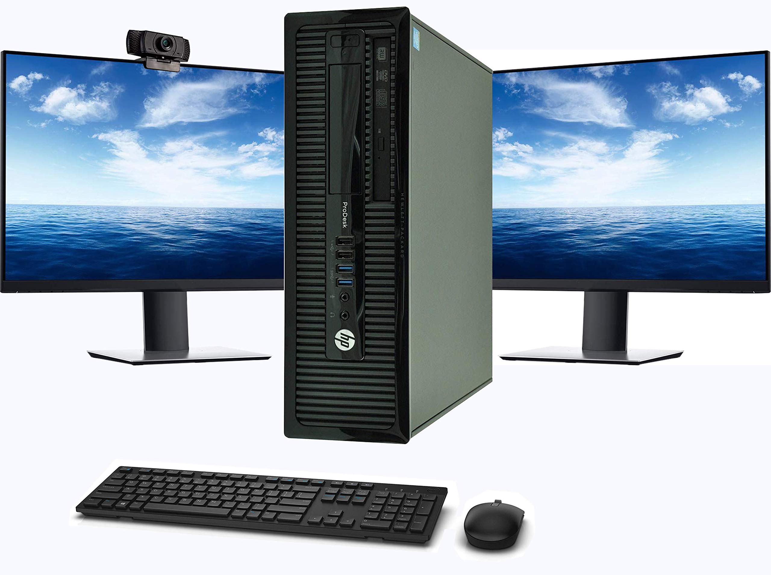 HP SFF Computer Desktop PC, Intel i5, 16GB RAM 512GB SSD, New Dual 23.6-inch FHD LED Monitor,Webcam, 16GBFlash Drive,Wireless Keyboard & Mouse, DVD, WiFi, Windows 10 Pro (Renewed)