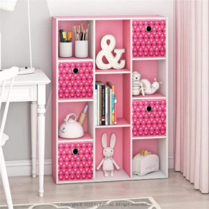 Pink 10x10x10 In Foldable Fabric Cubicle Cubes Storage Bins Decorative Collapsible Children Storage Cube Baskets Cloth Storage Cube Boxes Cube Inserts Drawer for Kids Cube Organizer Shelves QY-SC15-3