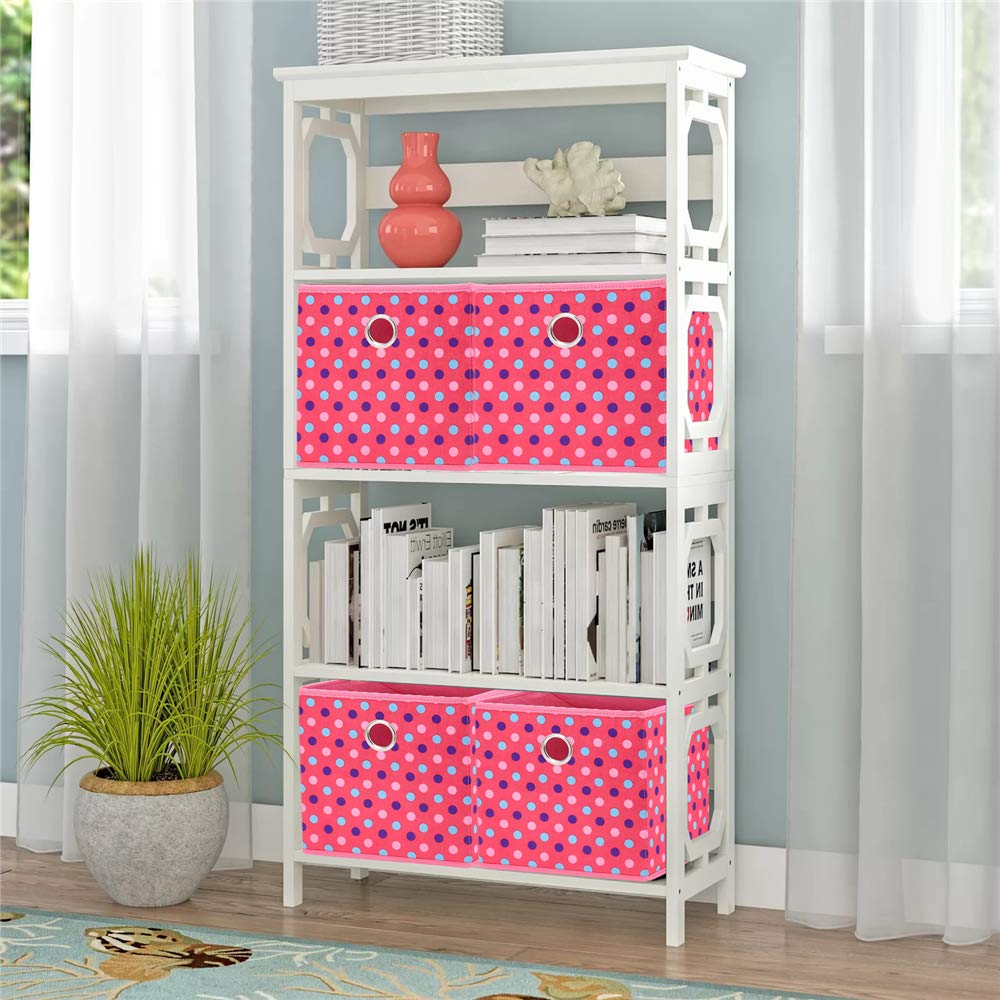 Pink 10x10x10 In Foldable Fabric Cubicle Cubes Storage Bins Decorative Collapsible Children Storage Cube Baskets Cloth Storage Cube Boxes Cube Inserts Drawer for Kids Cube Organizer Shelves QY-SC15-3