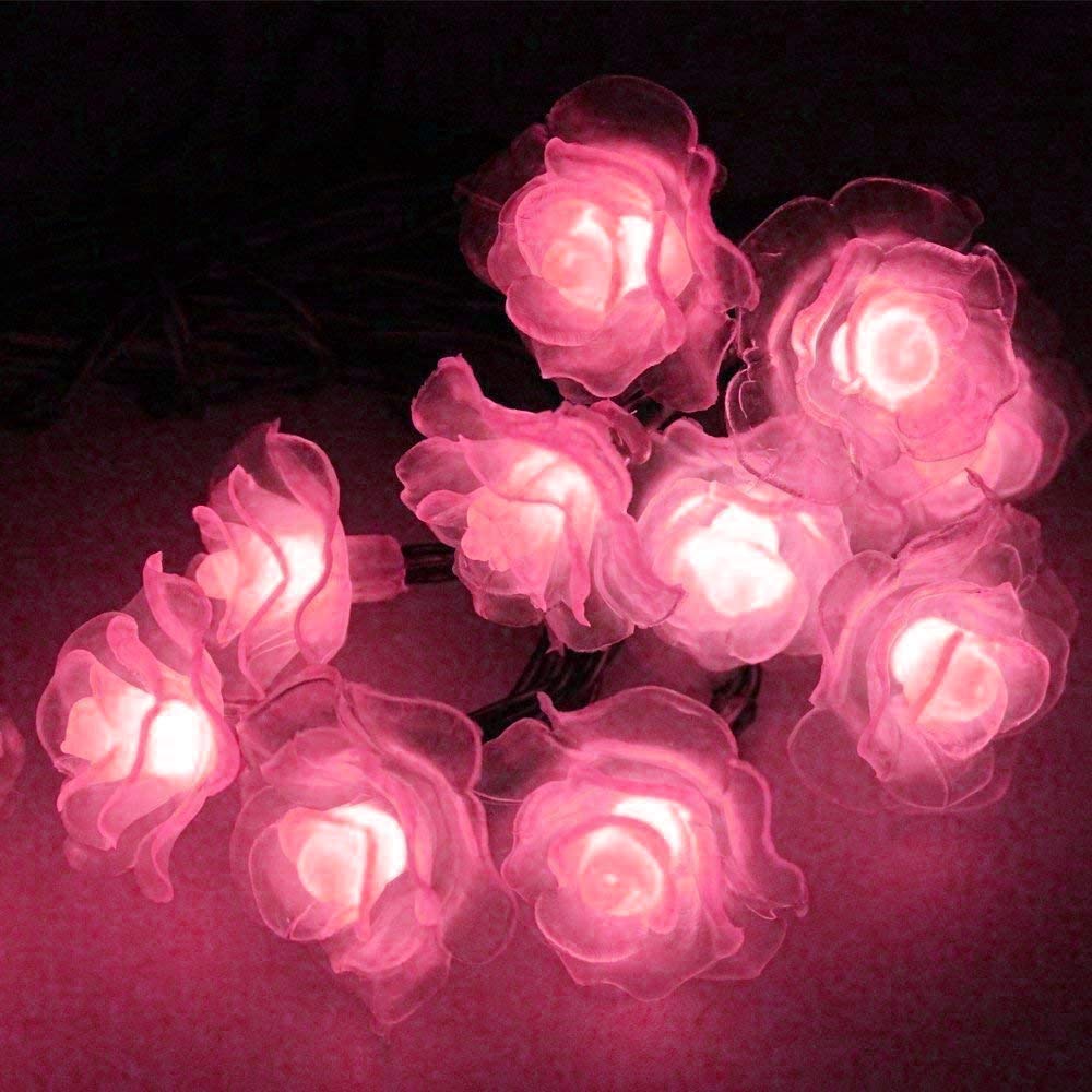 AMZSTAR 30LED Rose Flower Solar Strings Lights, Waterproof Outdoor Lights Solar Fairy Lights 20ft LED Flower Lights Decoration Lights for Outdoor,Lawn,Wedding,Patio,Party (Pink)