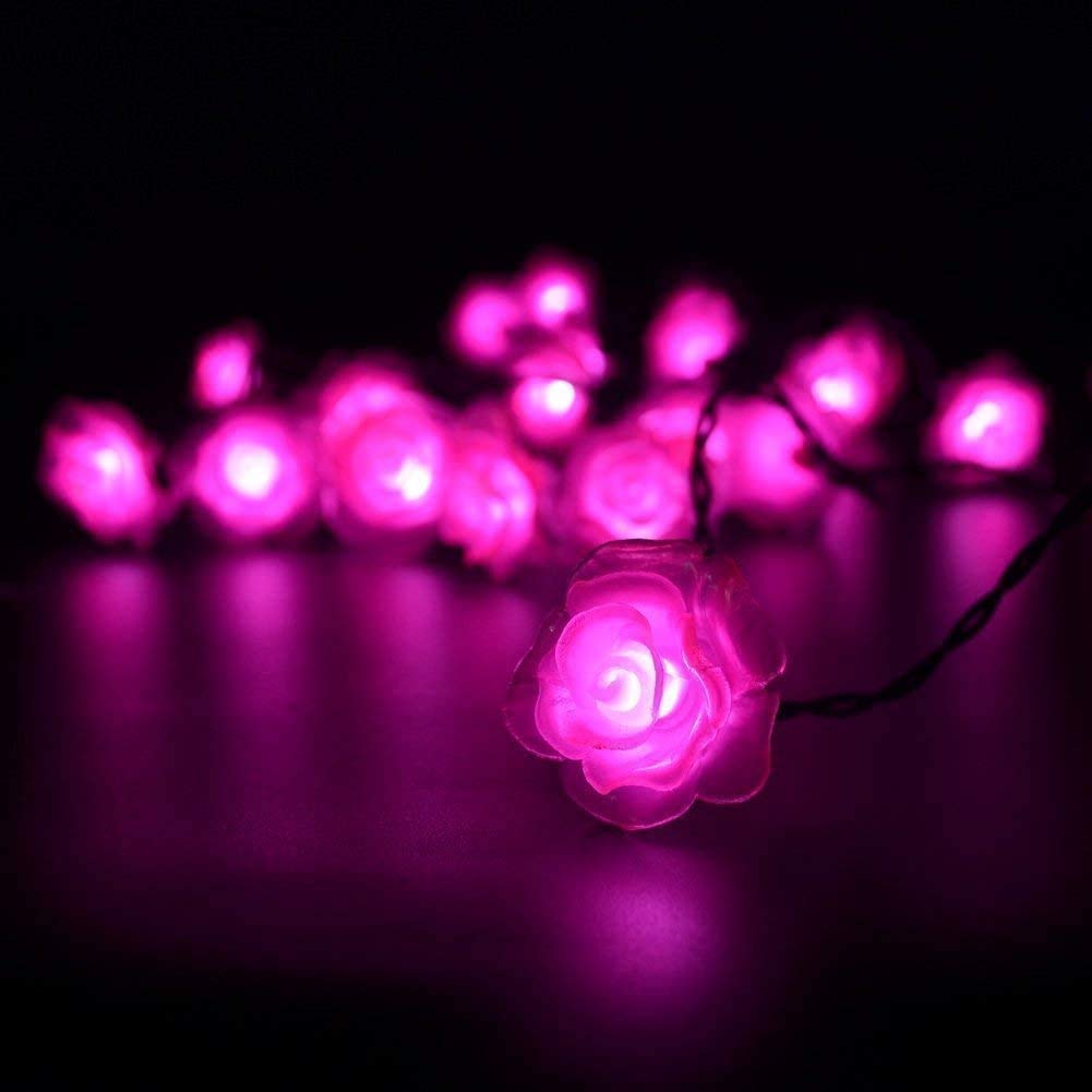 AMZSTAR 30LED Rose Flower Solar Strings Lights, Waterproof Outdoor Lights Solar Fairy Lights 20ft LED Flower Lights Decoration Lights for Outdoor,Lawn,Wedding,Patio,Party (Pink)